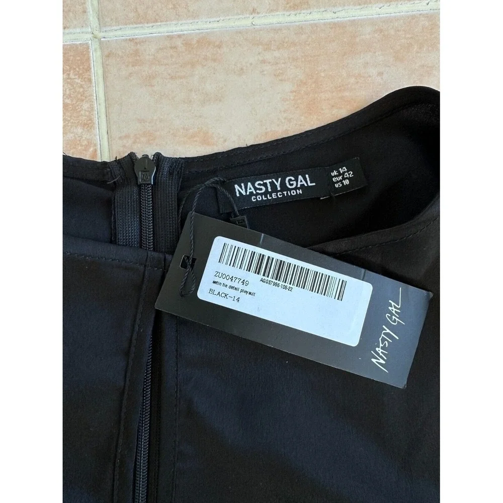 Nasty Gal You Gotta Dance Satin Tie‎ Romper Black size 10 -New- - Picture 7 of 10